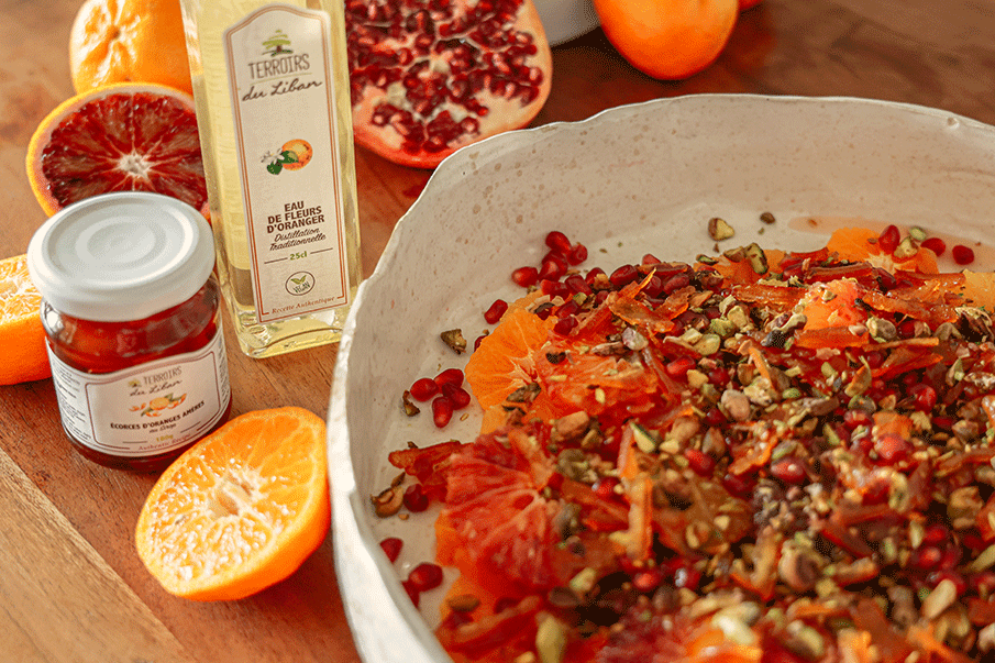 Citrus Salad with Orange Blossom Water & Bitter Orange Peels in Syrup