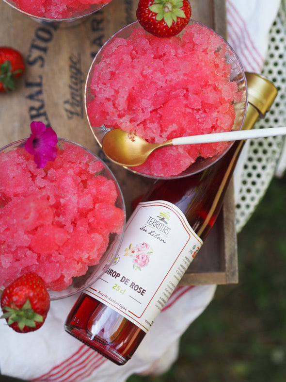 Strawberry Granita with Rose Syrup