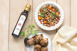 Lamb, Meatballs and Freekeh with Pomegranate Molasses