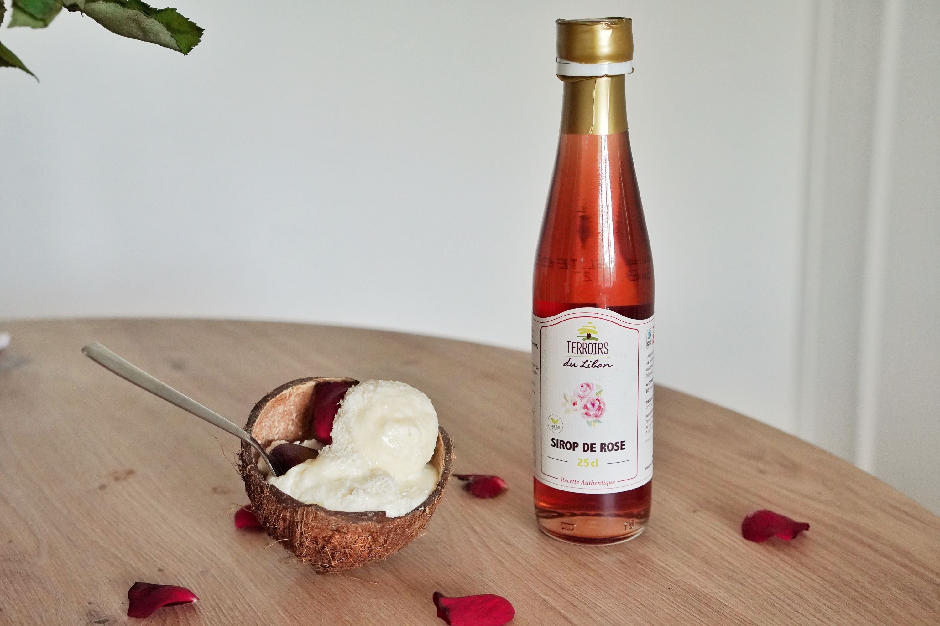 Coconut Ice Cream with Rose Water & Rose Syrup