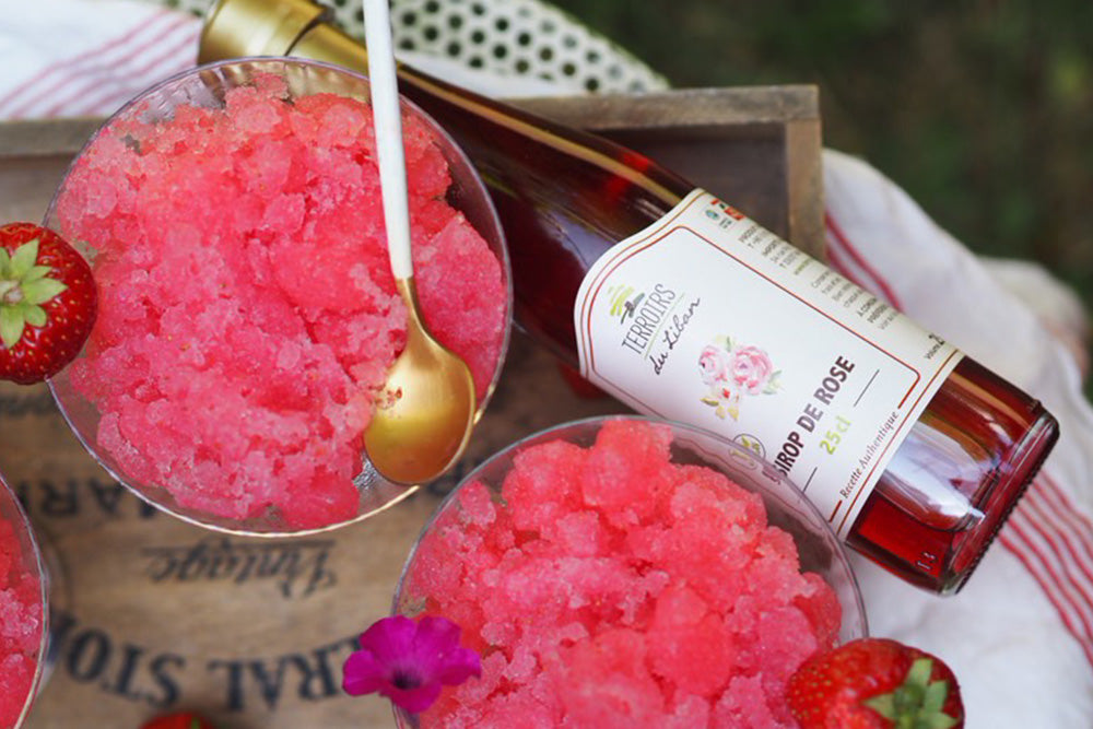 Strawberry Granita with Rose Syrup