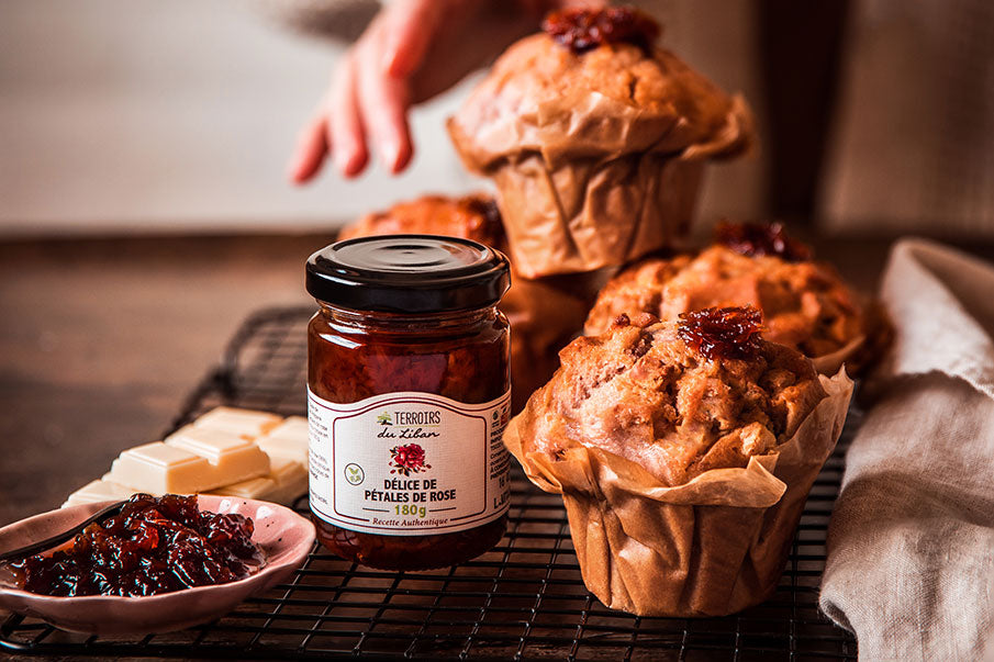 White Chocolate & Rose Petal Jam Muffins