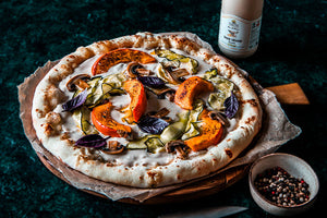 Pizza Bianca: Sesame Sauce, Roasted Vegetables & Aromatic Herbs