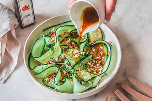 Cucumber Tagliatelle Salad with Pomegranate Molasses Vinaigrette