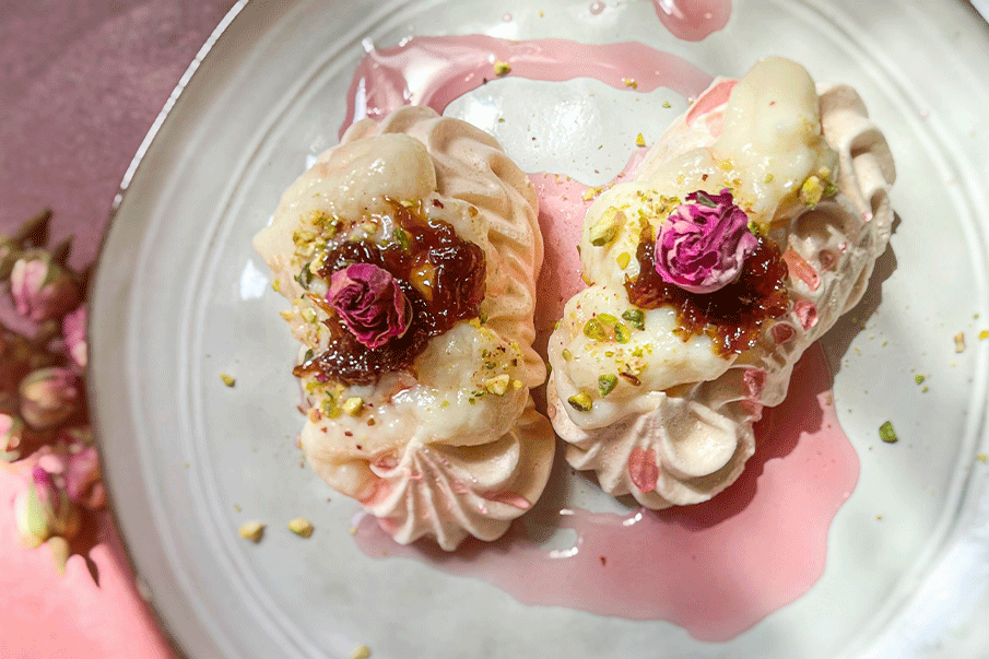 Rose Meringue with Rose Pastry Cream & Rose Petals Jam
